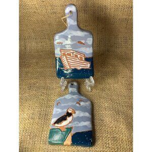 PEI Pottery Mini Ceramic Cutting Board Decor Puffin and Boat Carr's Pottery